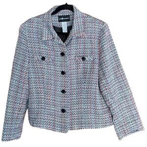 Sag Harbor Women's Multicolor Textured Button Long Sleeve Tweed Blazer Jacket 16